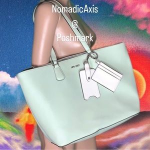 NINE WEST pale mint green tote bag big purse shoulder strap